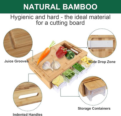 Cutting Board Bamboo with 4 Trays