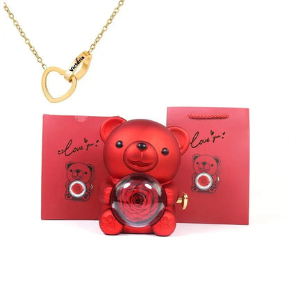 Eternal Rose Bear with Engraved Pendant