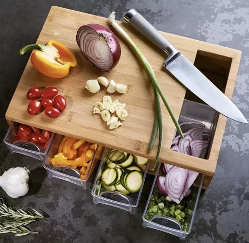 Cutting Board Bamboo with 4 Trays